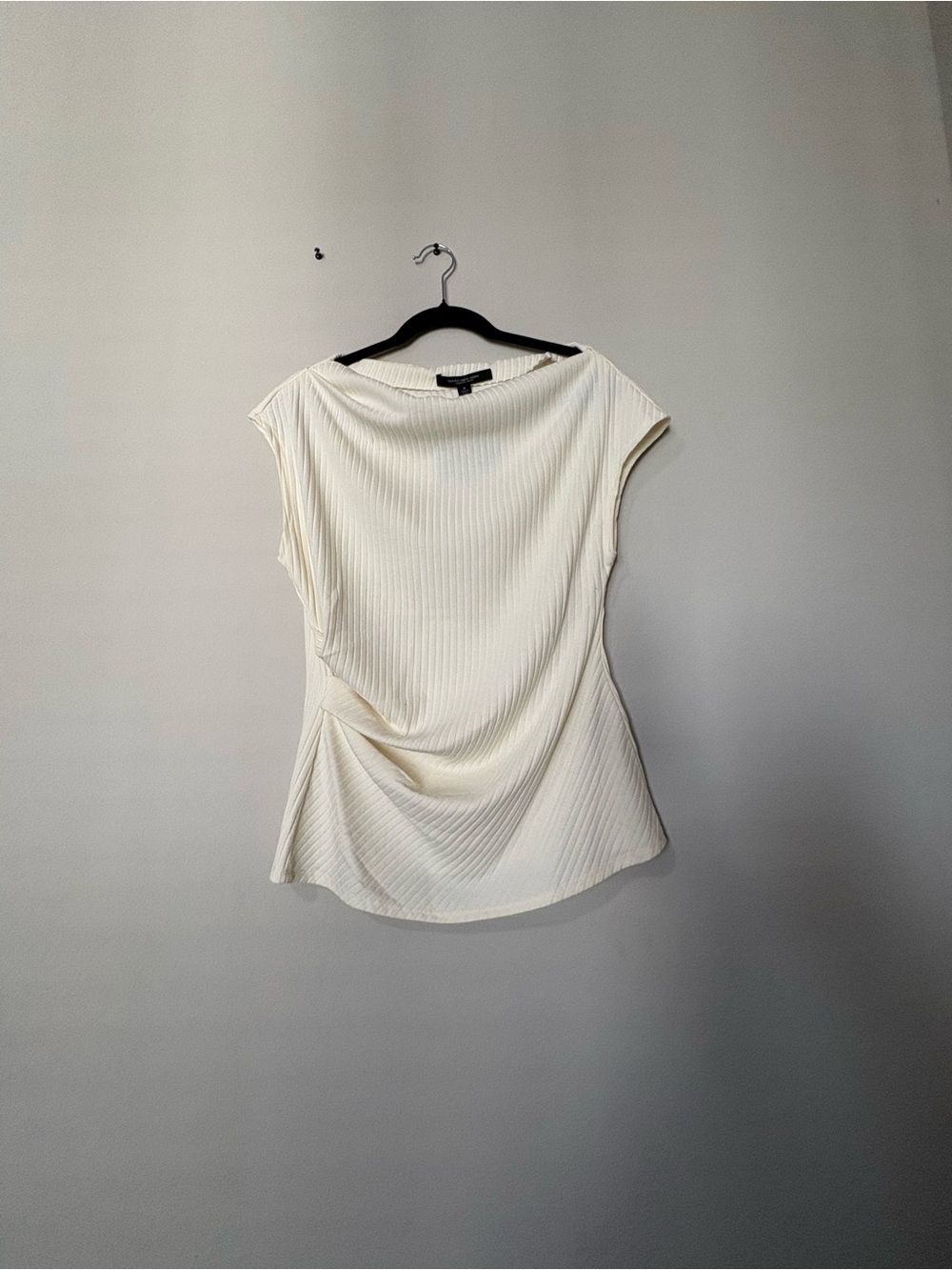 Cap Sleeve Draped Ribbed Top - Cream